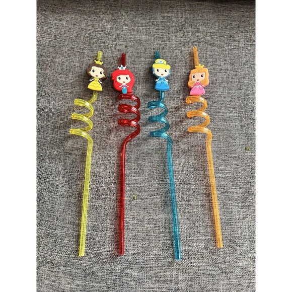 Disney Princess 4 Pack Reusable Straws  Belle Ariel Cinderella Aurora - Picture 1 of 4